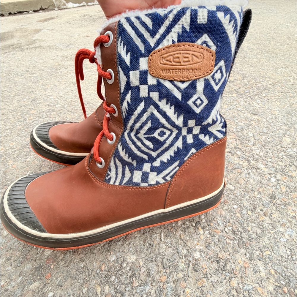 Keen Brown & Navy Aztec Waterproof Winter Boots